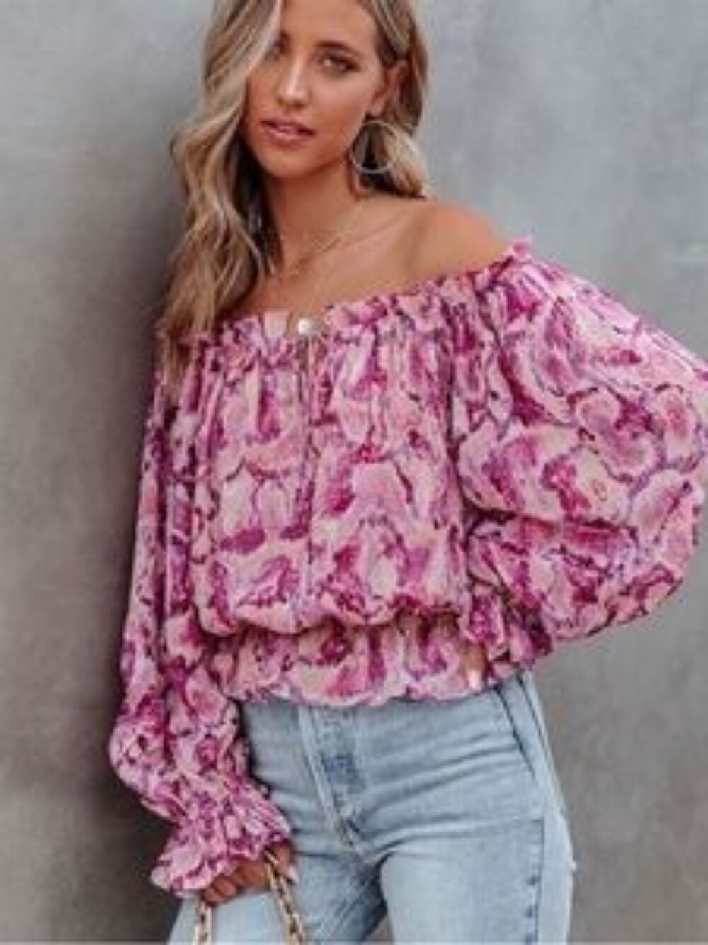 Vici Pink and Purple Floral Ruffled Peasant Blouse